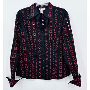 Y2K Black Red Geometric Cut out Blouse Shirt Womens Medium Sexy Clubbing Party